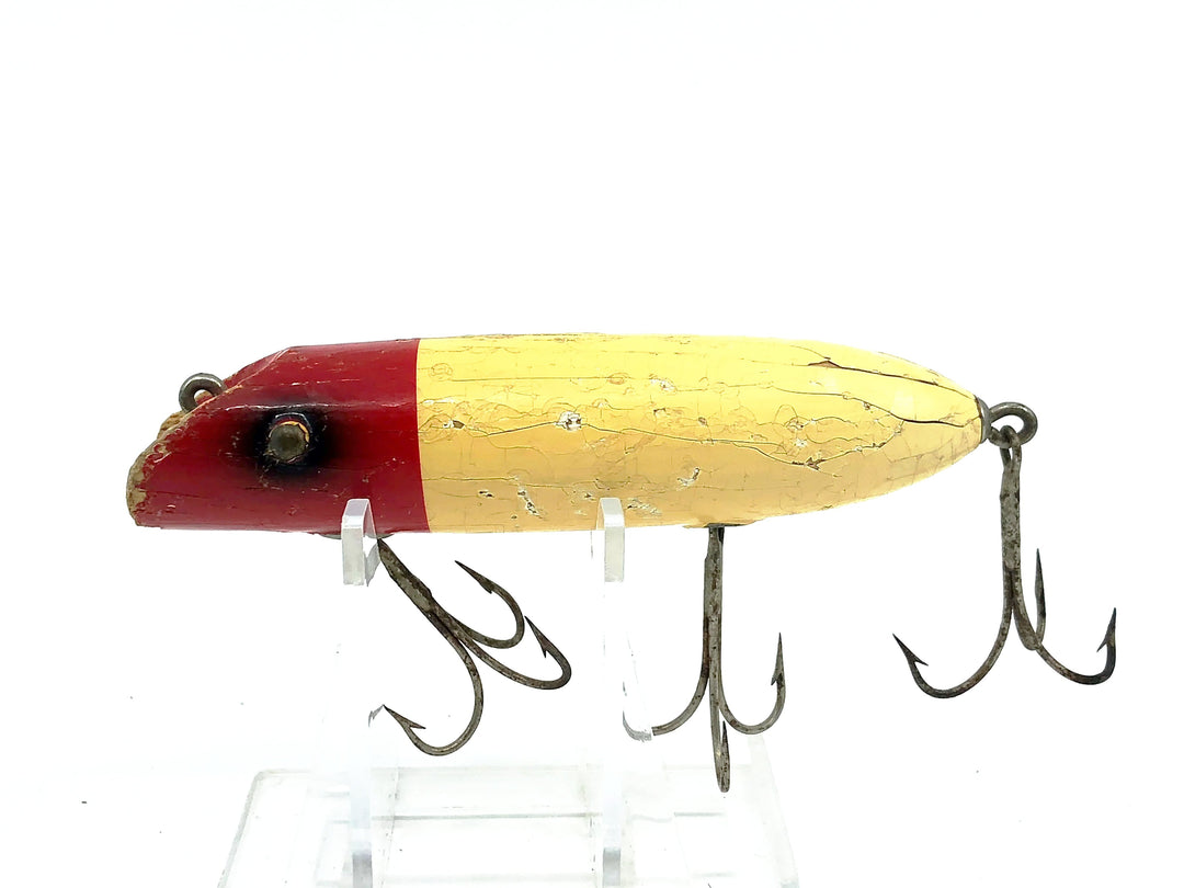 South Bend Vintage Glass Eye Wooden Bass Oreno Red White Color