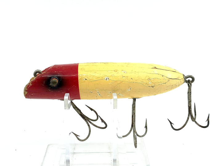 South Bend Vintage Glass Eye Wooden Bass Oreno Red White Color