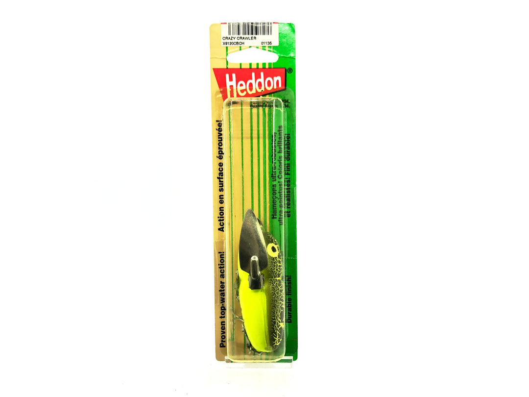 Heddon Crazy Crawler, CBCH Chartreuse Crackle Back Color on Card