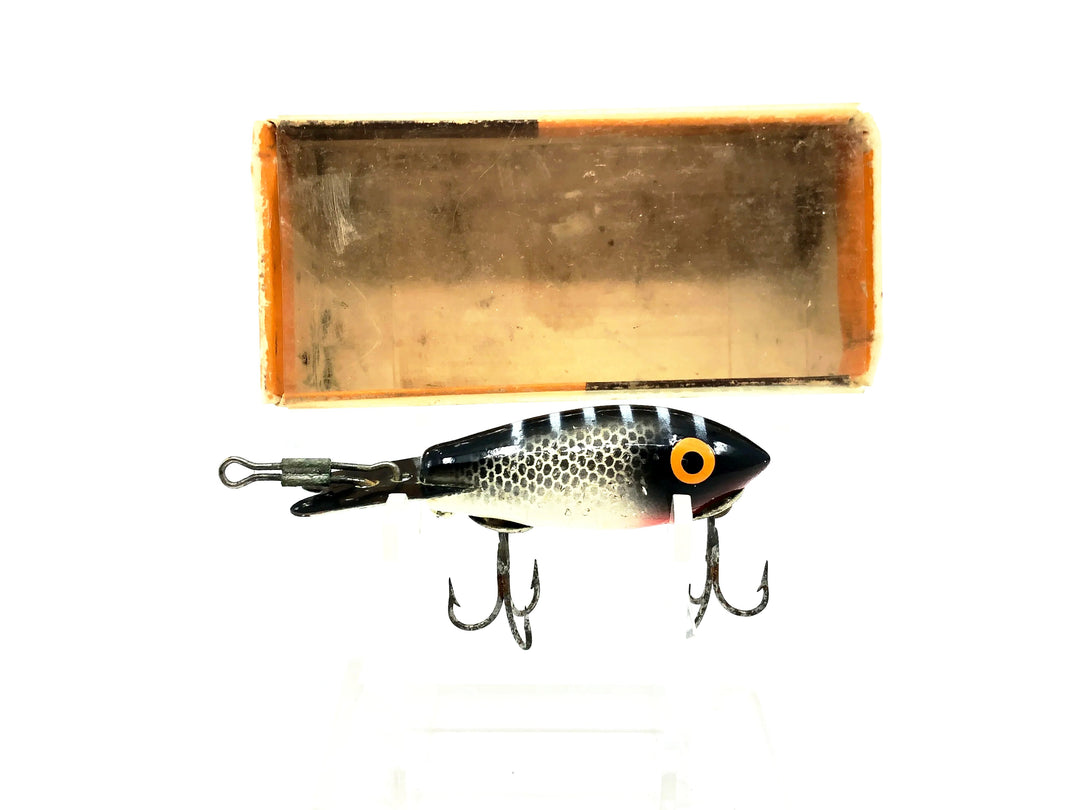 Bomber Wooden 200 Series, #72 Black Back White Belly Silver Sparkle Color with Box