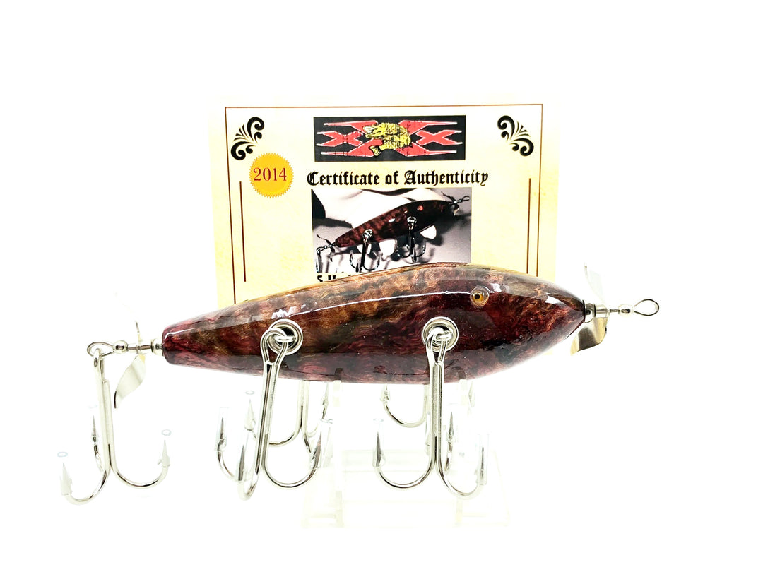 Musky Dan (XXX Lures) 5 Hook Minnow, Dyed Maple Burl w/COA