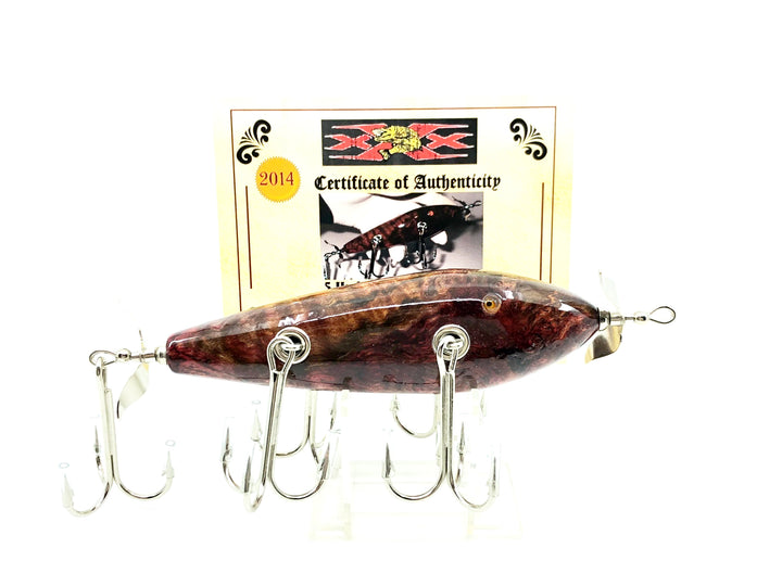 Musky Dan (XXX Lures) 5 Hook Minnow, Dyed Maple Burl w/COA