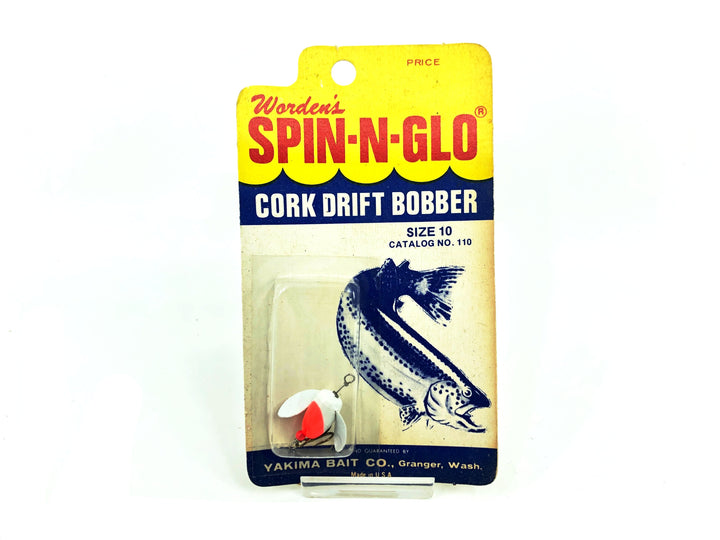 Vintage Worden Spin-N-Glow (Rigged) Drift Bobber Size No.12, Fluorescent Orange/White Color on Card