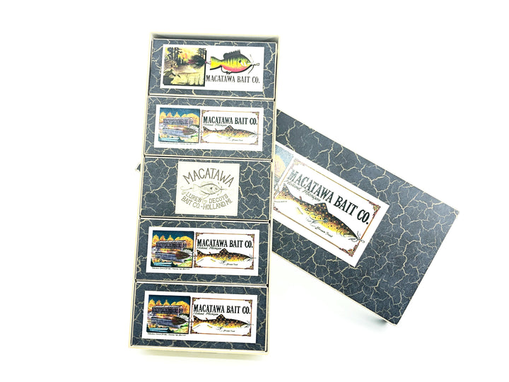 Macatawa Bait Co. Salesman Sample Set of 5, Feather Tail Minnows - Signed