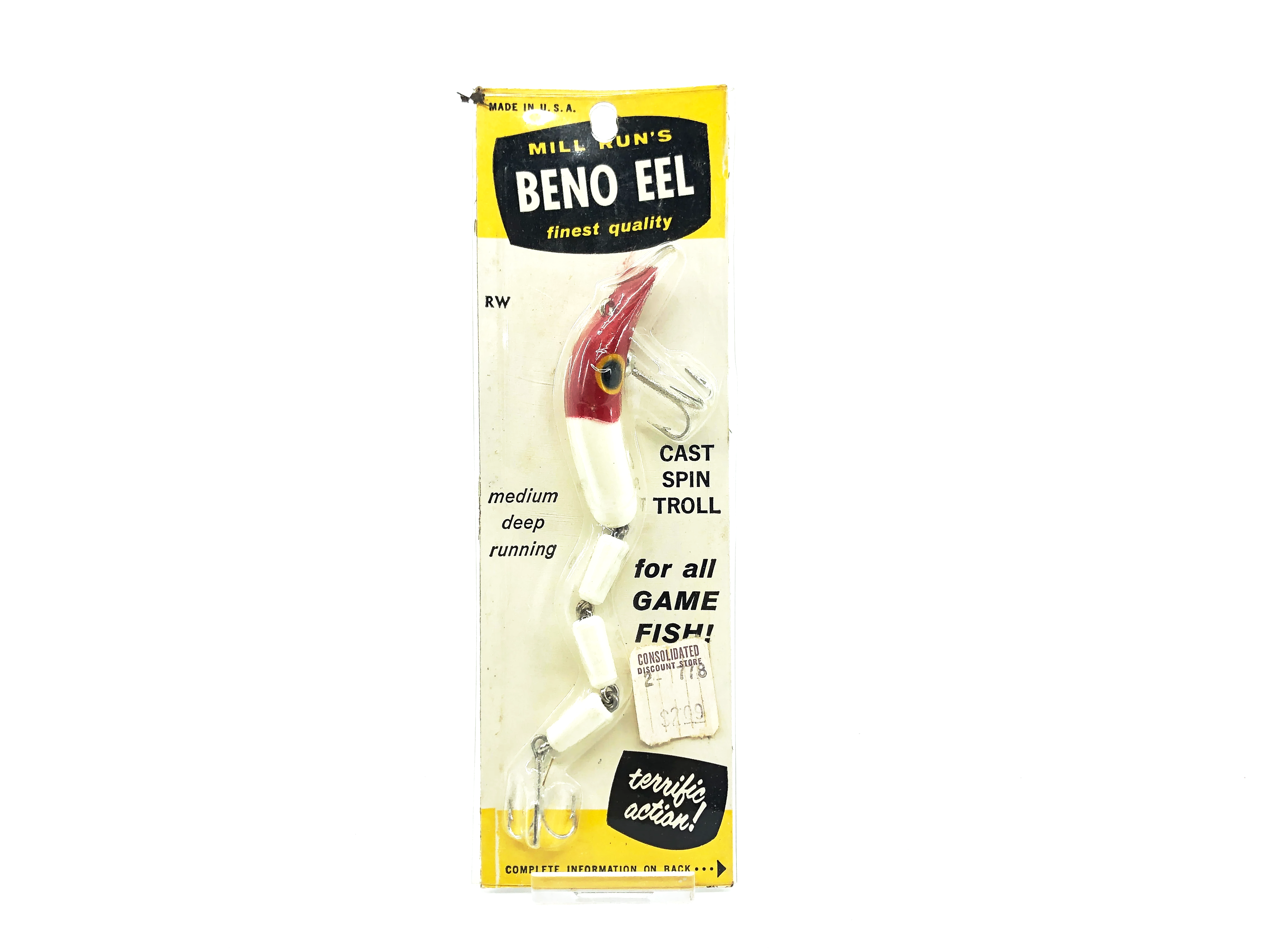 beno fishing lures for sale Vintage Mill Run Products Co Yellow Black Spots Eel Lure Mill Run's Beno Lure Eel,