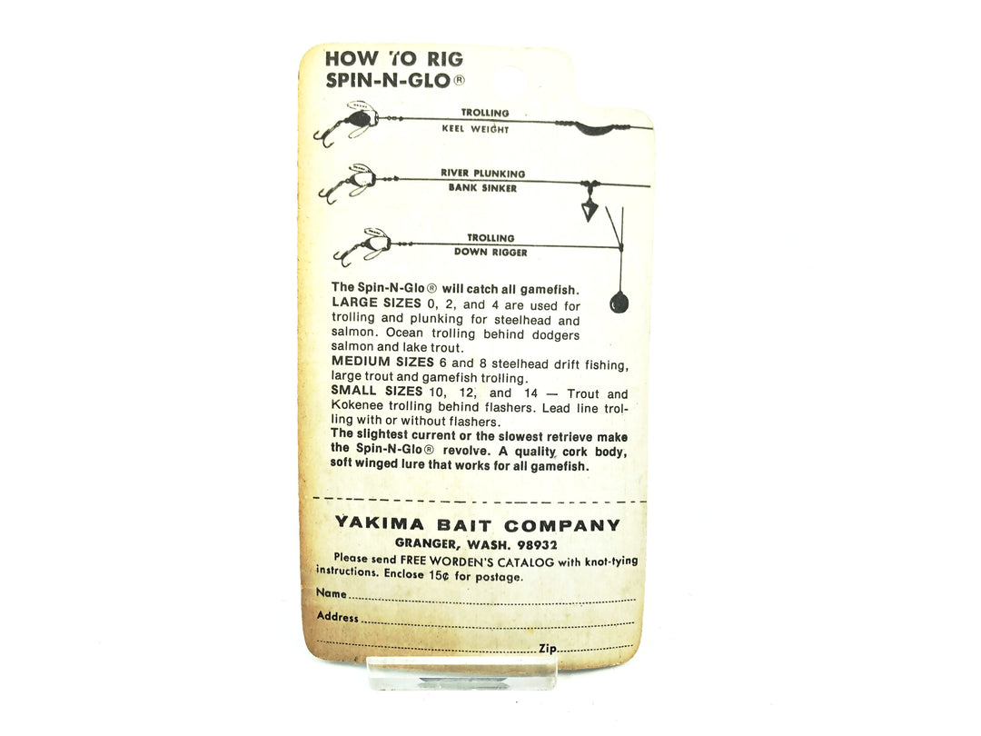 Vintage Worden Spin-N-Glow (Rigged) Drift Bobber Size No.12, Fluorescent Orange/White Color on Card