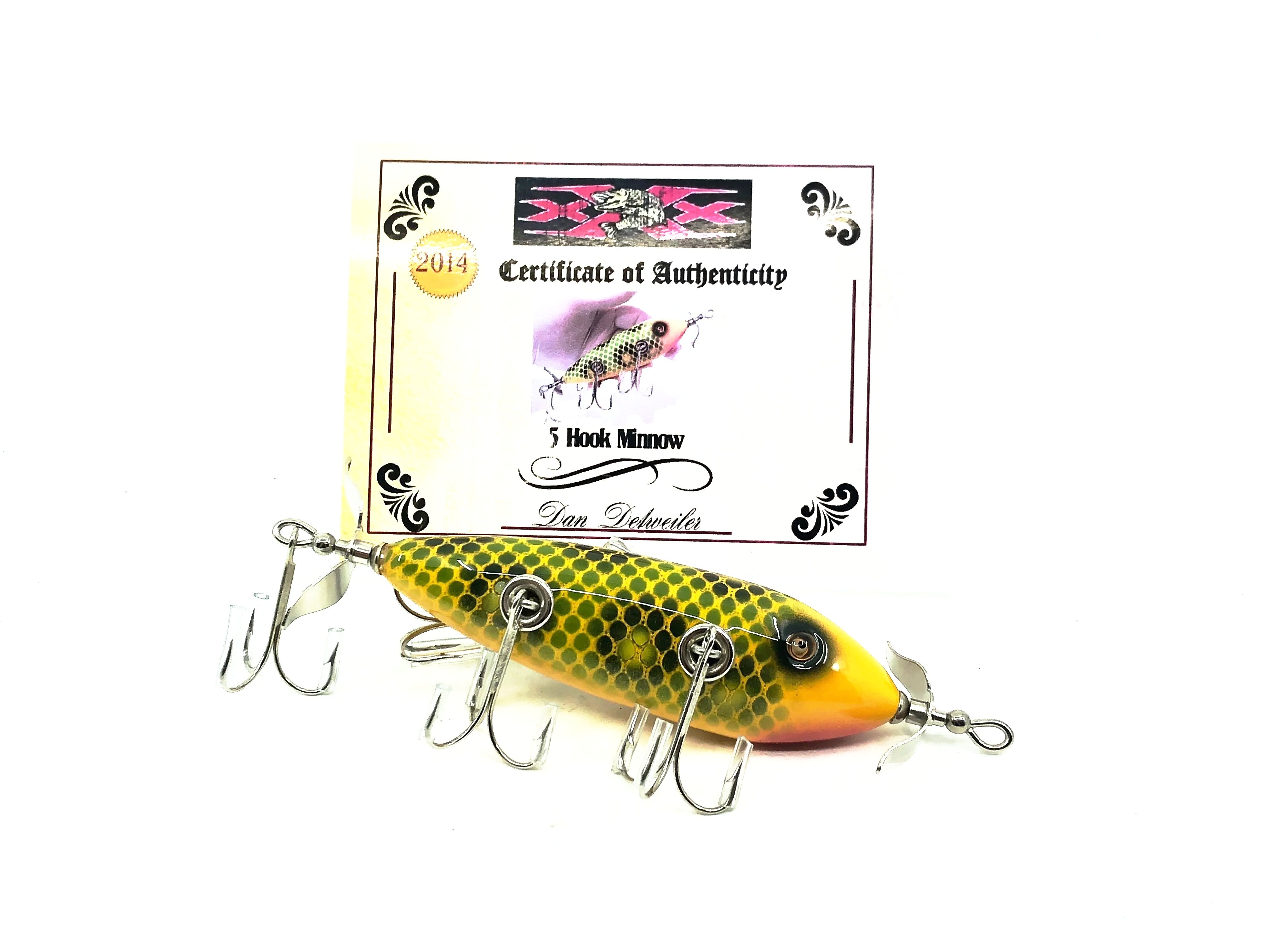 dan lure fishing Musky Dan (XXX Lures) 5 Hook 150 Lure, Frog Spot/Yellow Head w/COA