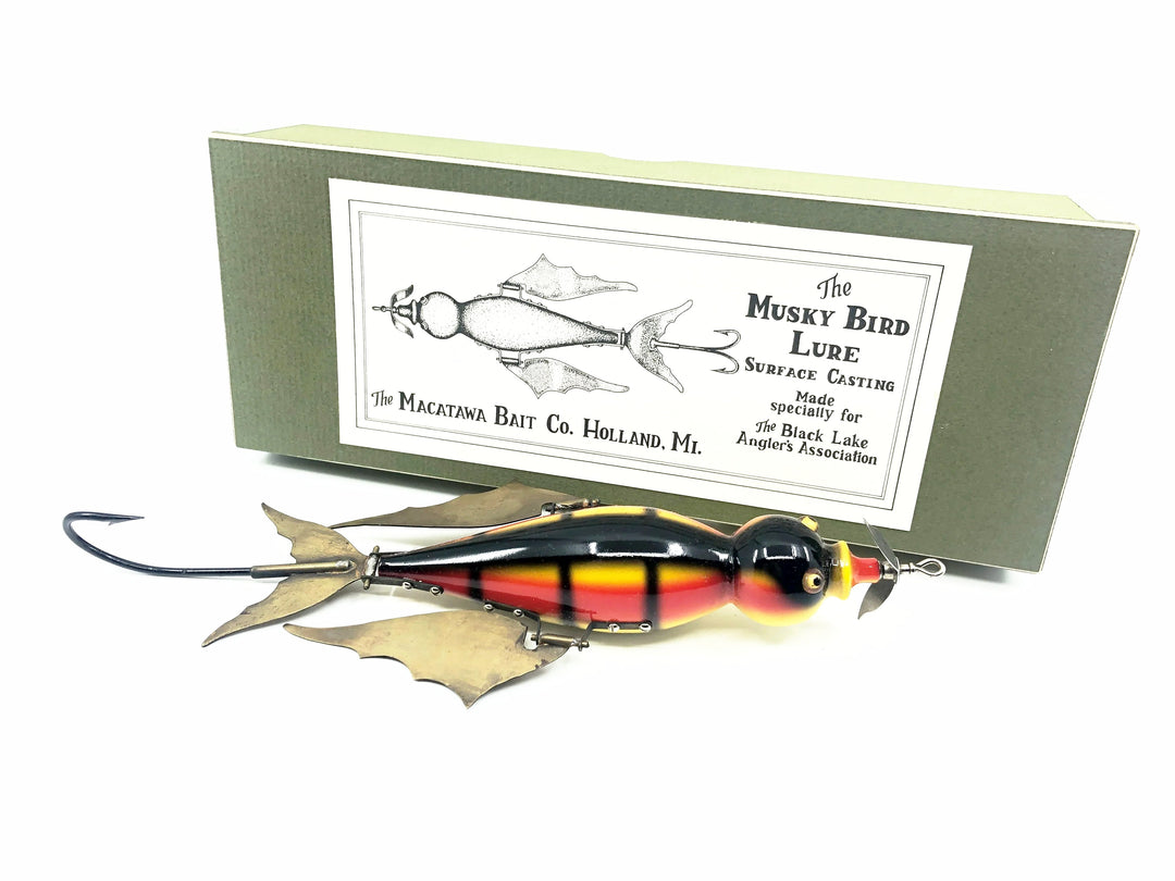 Macatawa Bait Co. Musky Bird, Red/Yellow/Black Color w/Box - Very Early