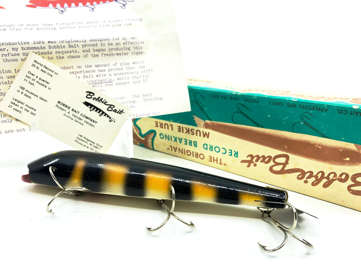 Bobbie Bait Musky Lure, Yellow Perch Color Vintage Lure with Box