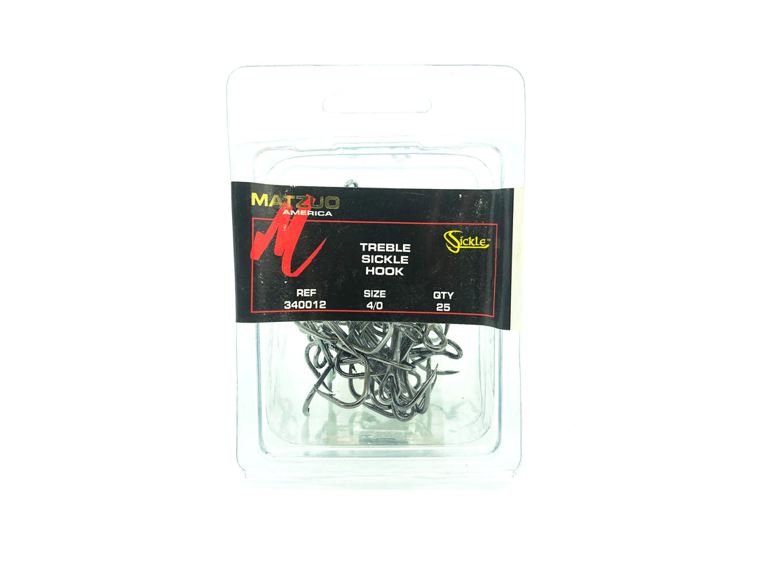Matzuo American Treble Sickle Hook Size 4/0 Qty 25 Hooks, Black Chrome Color 340012-4/0