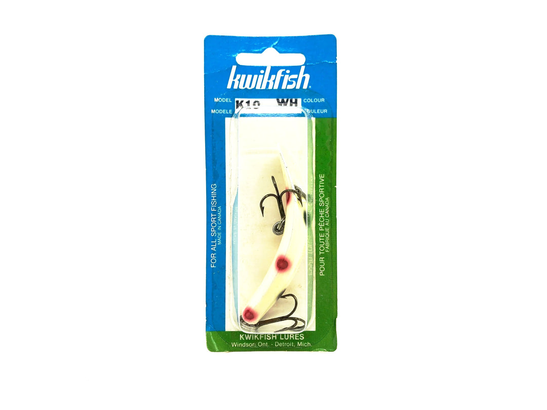 Pre Luhr-Jensen Kwikfish K10, WH White Red & Black Spots Color New on Card Old Stock