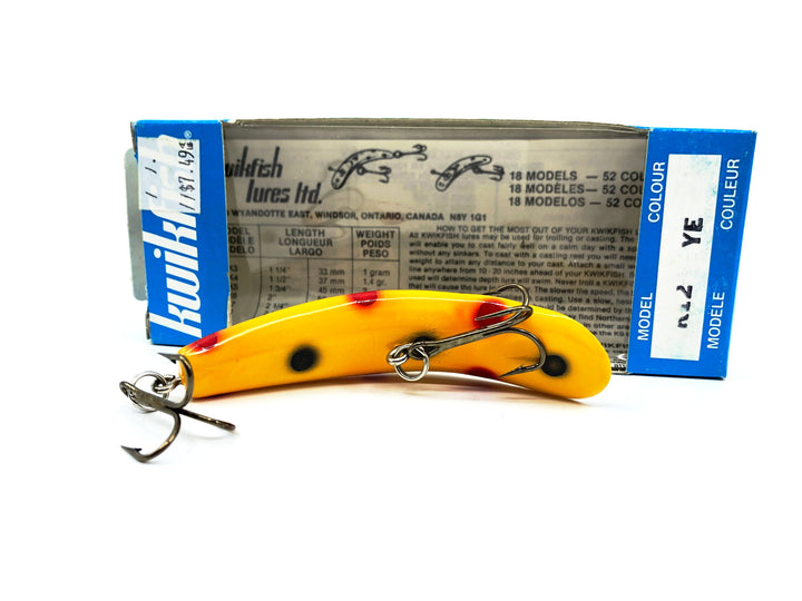 Pre Luhr-Jensen Kwikfish K12, YE Yellow/Black & Red Spots Color New in Box Old Stock