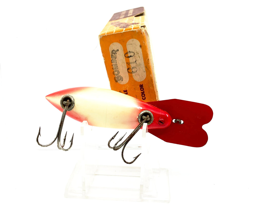 Bomber Wooden 600 Series, #10 Red Head & Tail/White Body Color with Box - Early model