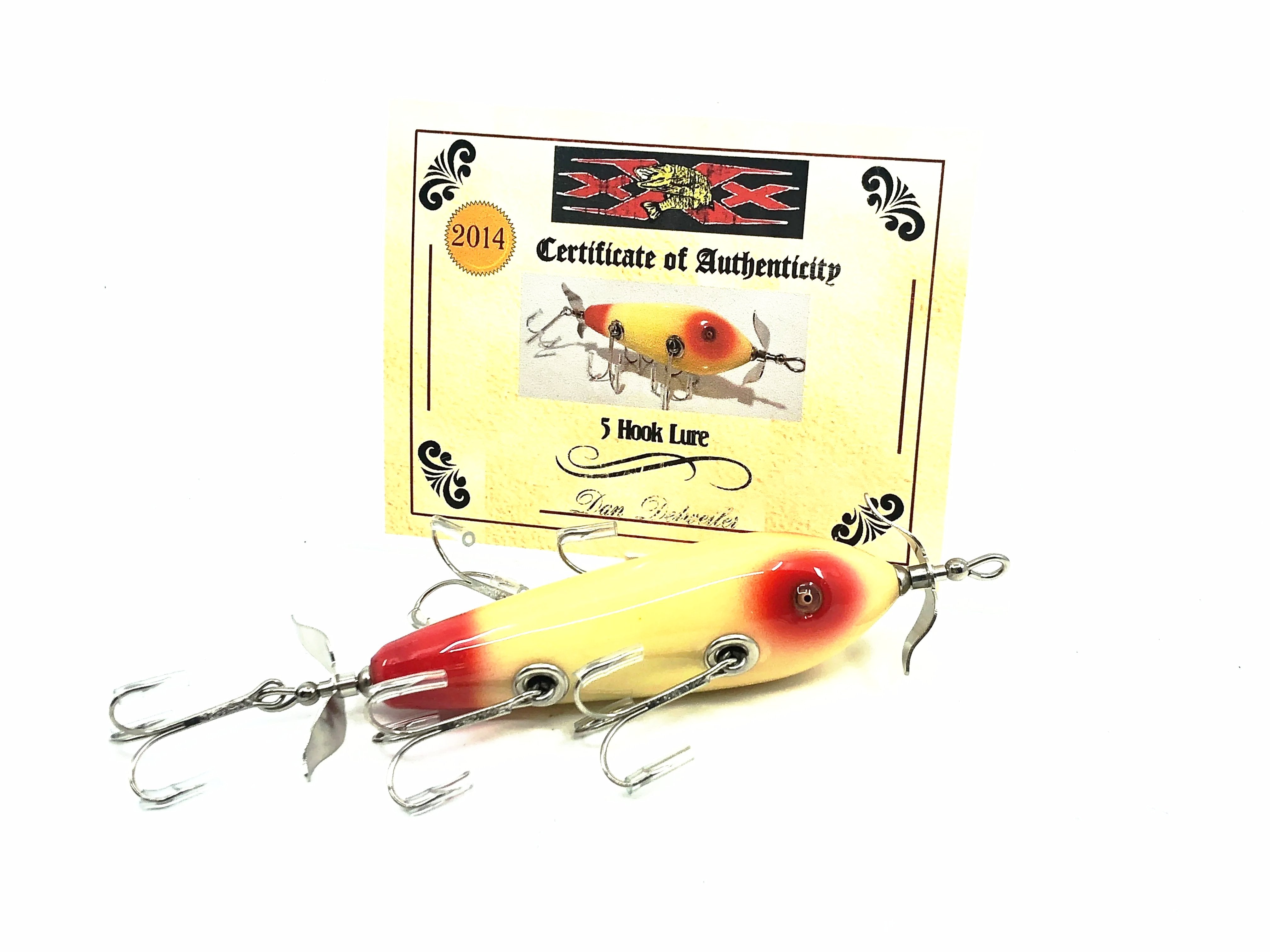 dan lure fishing Musky Dan (XXX Lures) 5 Hook Lure, White/Red Eye & Tail w/COA