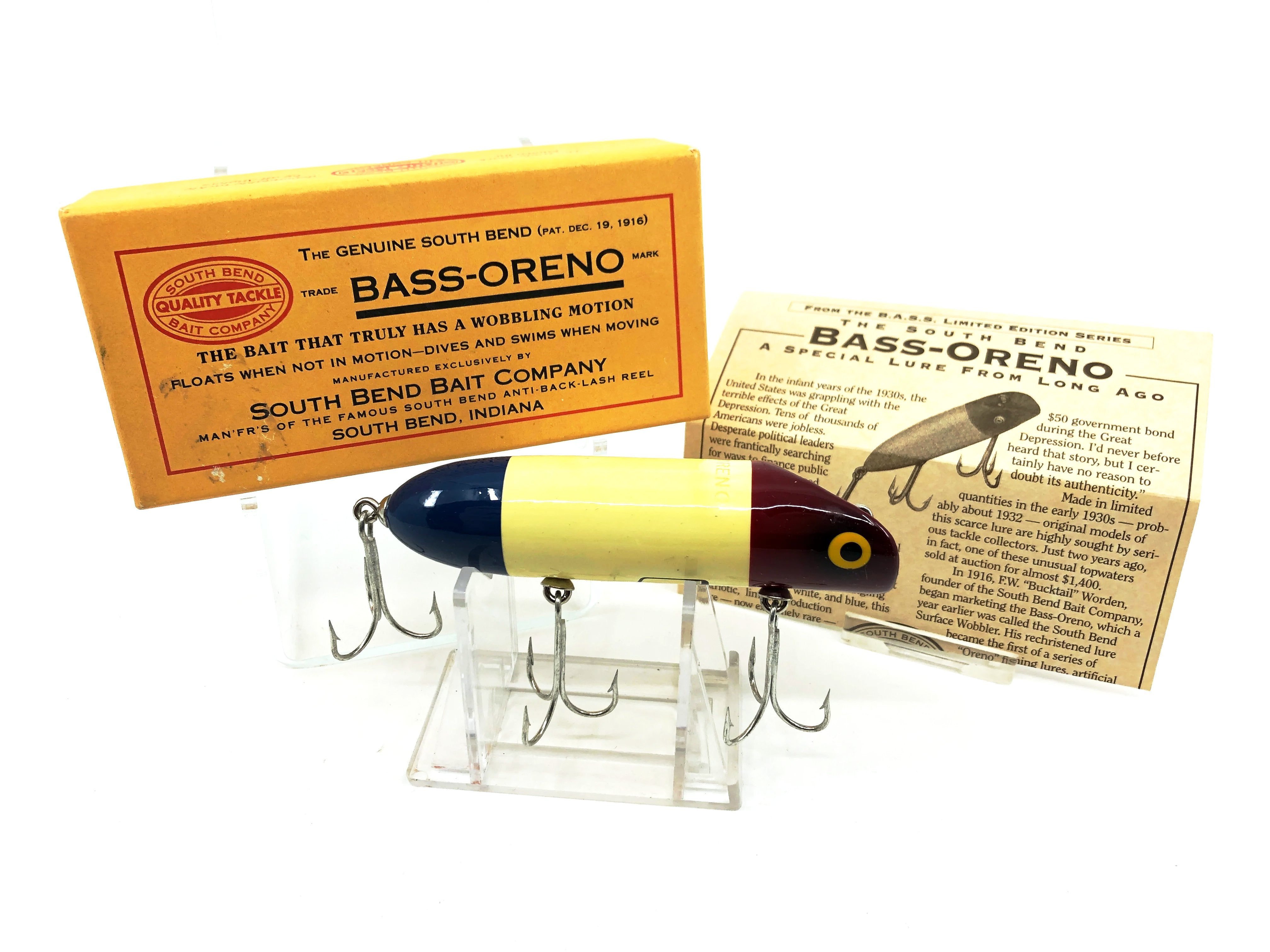 bassareno fishing lure South Bend BASS Collector's Series Bass-Oreno, Red/White/Blue Color New in  Box