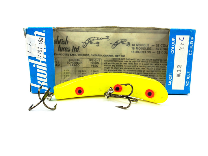 Pre Luhr-Jensen Kwikfish K12, YF Yellow Fluorescent Color New in Box Old Stock