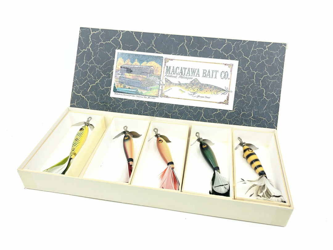 Macatawa Bait Co. Salesman Sample Set of 5, Feather Tail Minnows - Signed