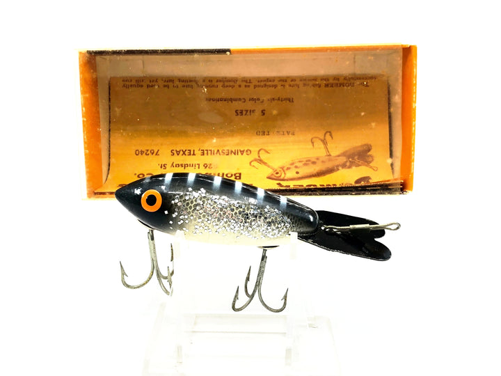 Bomber Wooden 500 Series, #72 Black Back/White Belly/Silver Sparkles Color with Box (572)