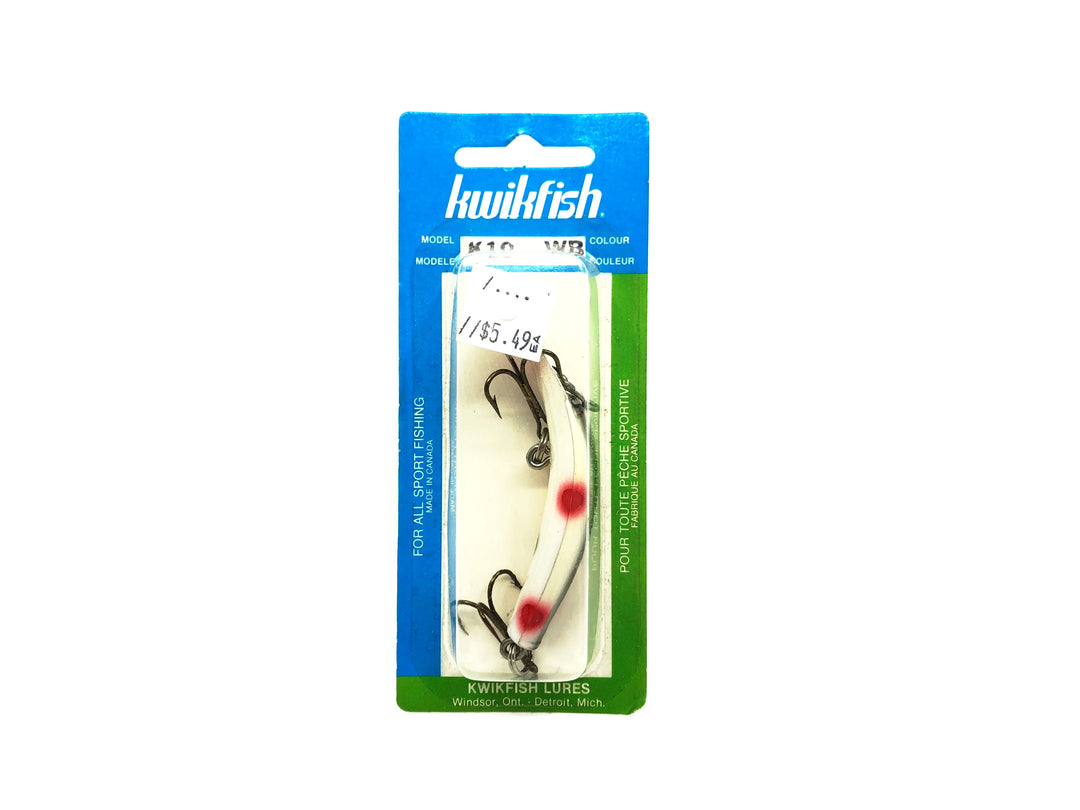 Pre Luhr-Jensen Kwikfish K10, WB White Black Dots/Red Tip Color New on Card Old Stock