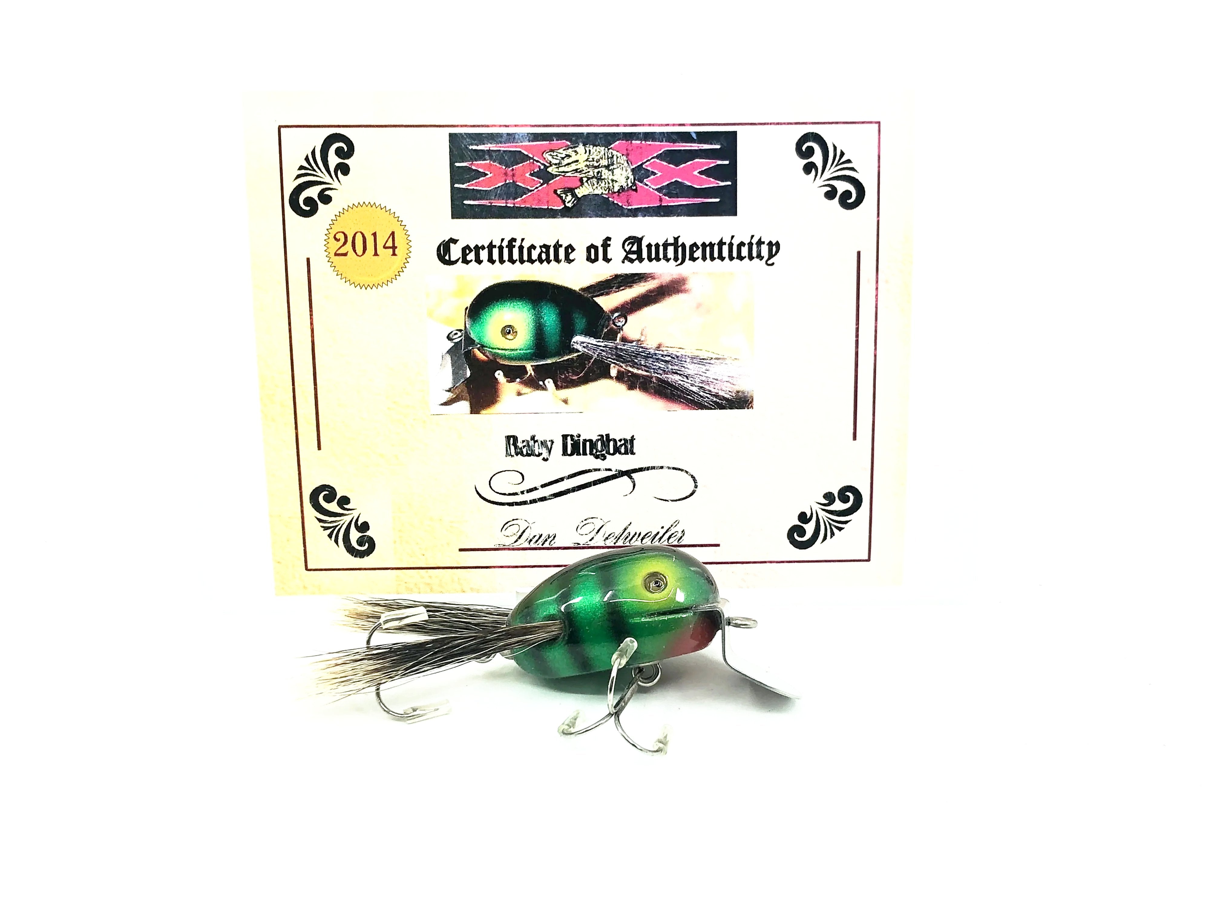 dingbat fishing lure Musky Dan (XXX Lures) Baby Dingbat, Green/Black Back & Ribs w/COA