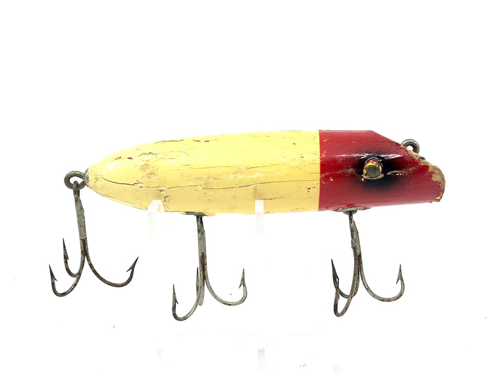 South Bend Vintage Glass Eye Wooden Bass Oreno Red White Color