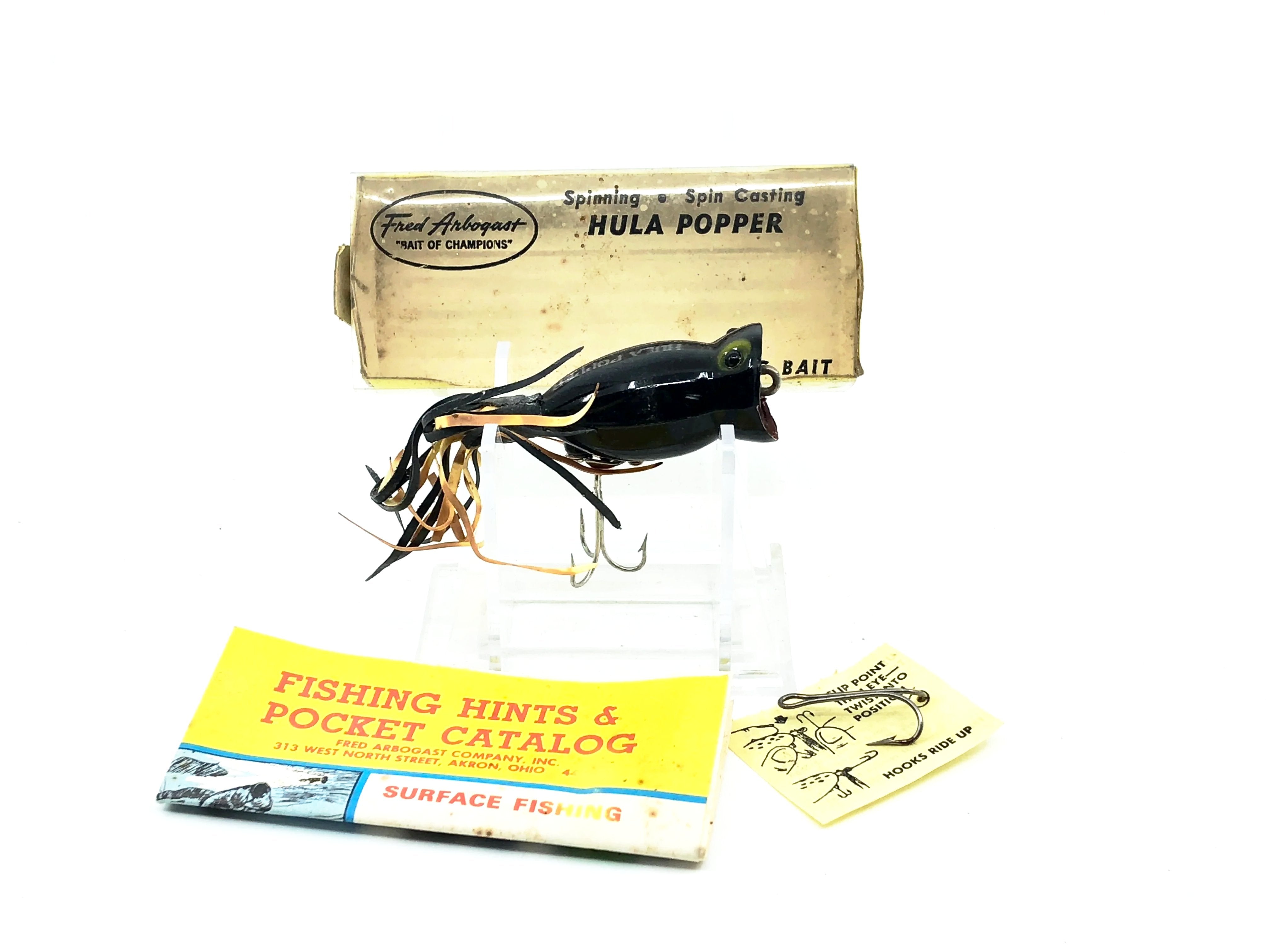 arbogast lure company hula popper fishing lure 770, #02 Black Color w/Box & Catalog when twitched and the Infinity Jade Makau | Hawaiian Weight:80g