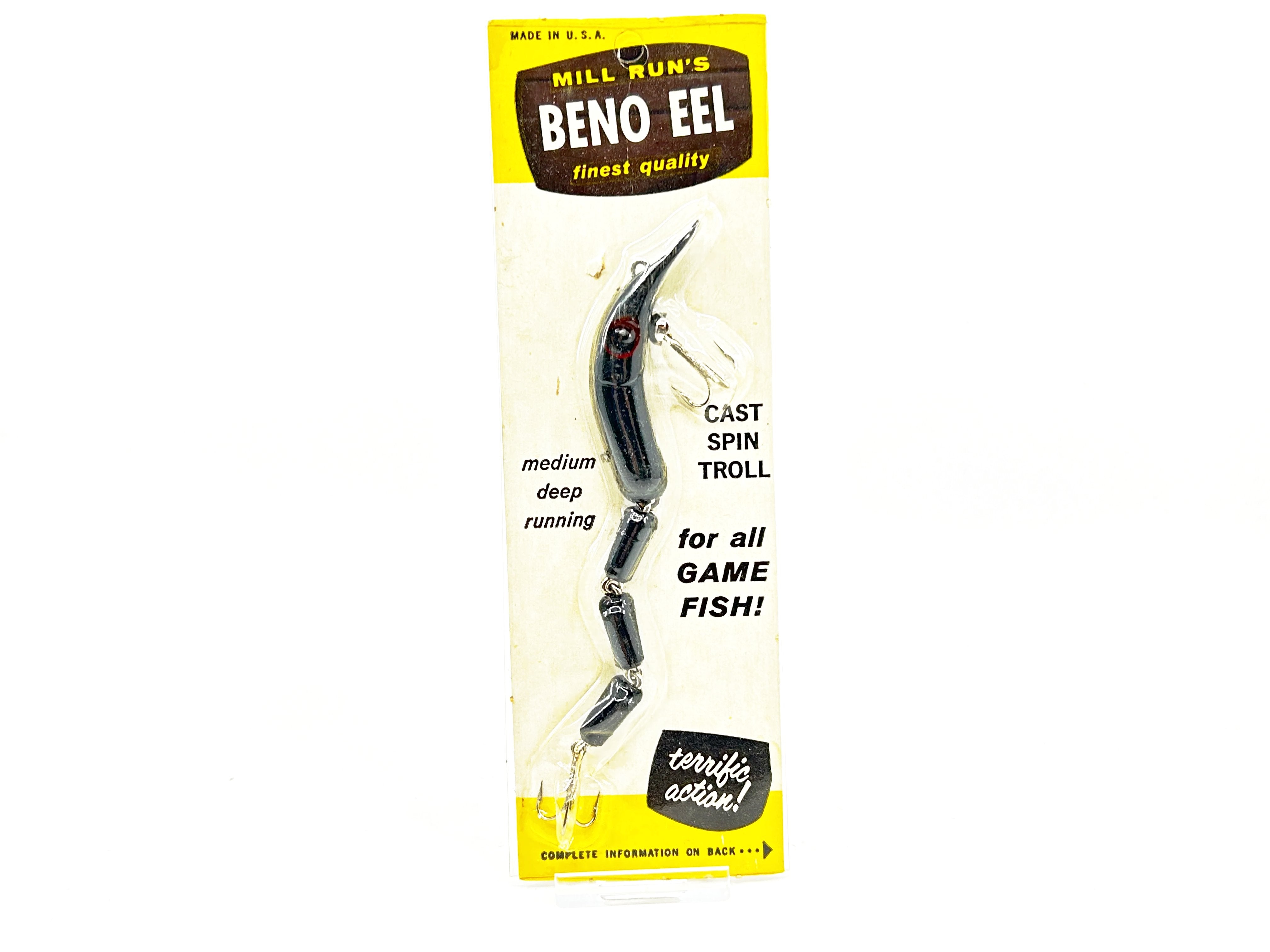 beno fishing lure Mill Run's Beno Lure Eel Black Color New on Card