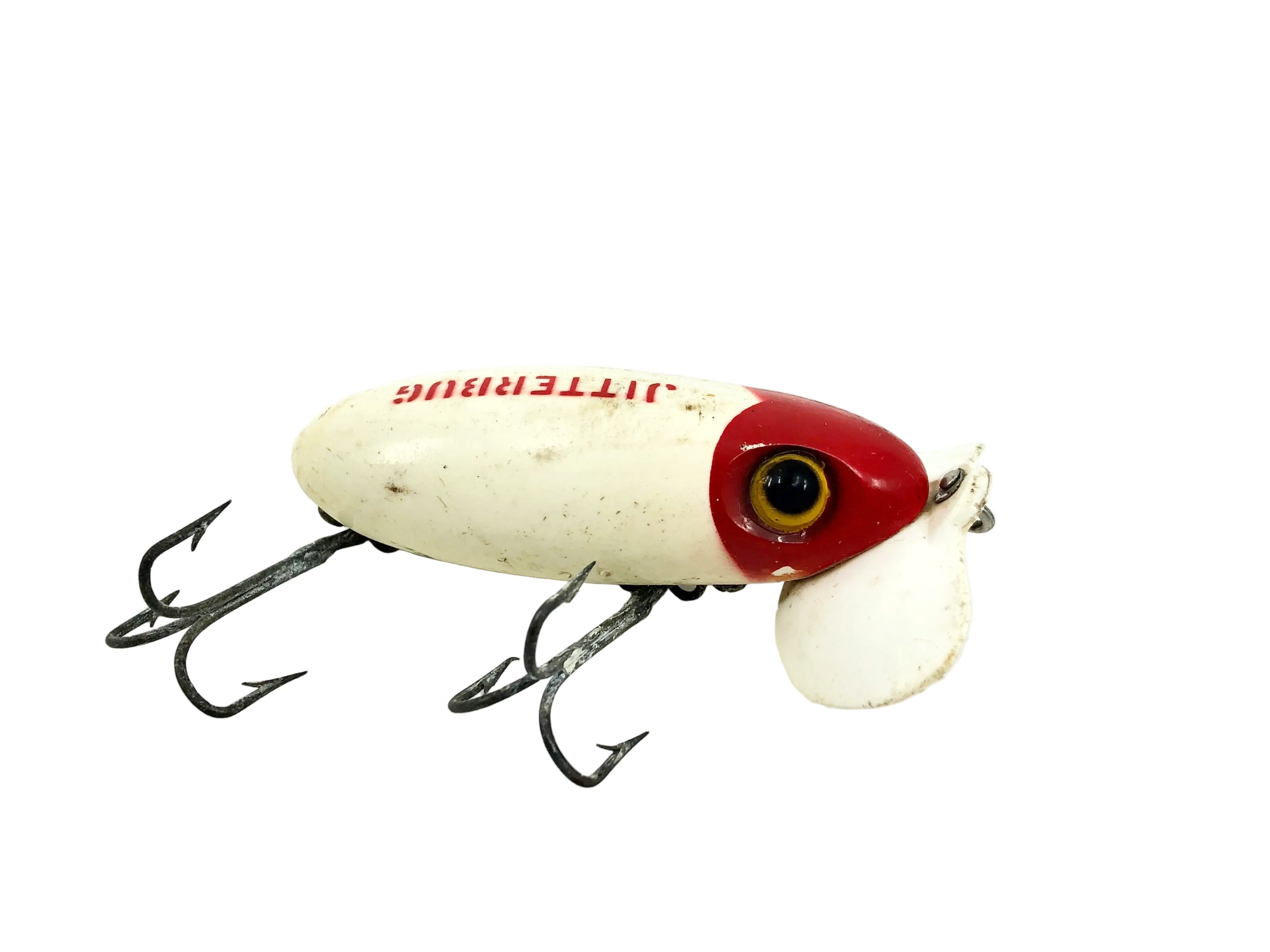 Arbogast Plastic Lip Jitterbug 1940's WWII Era, Red Head/White/White Lip Color