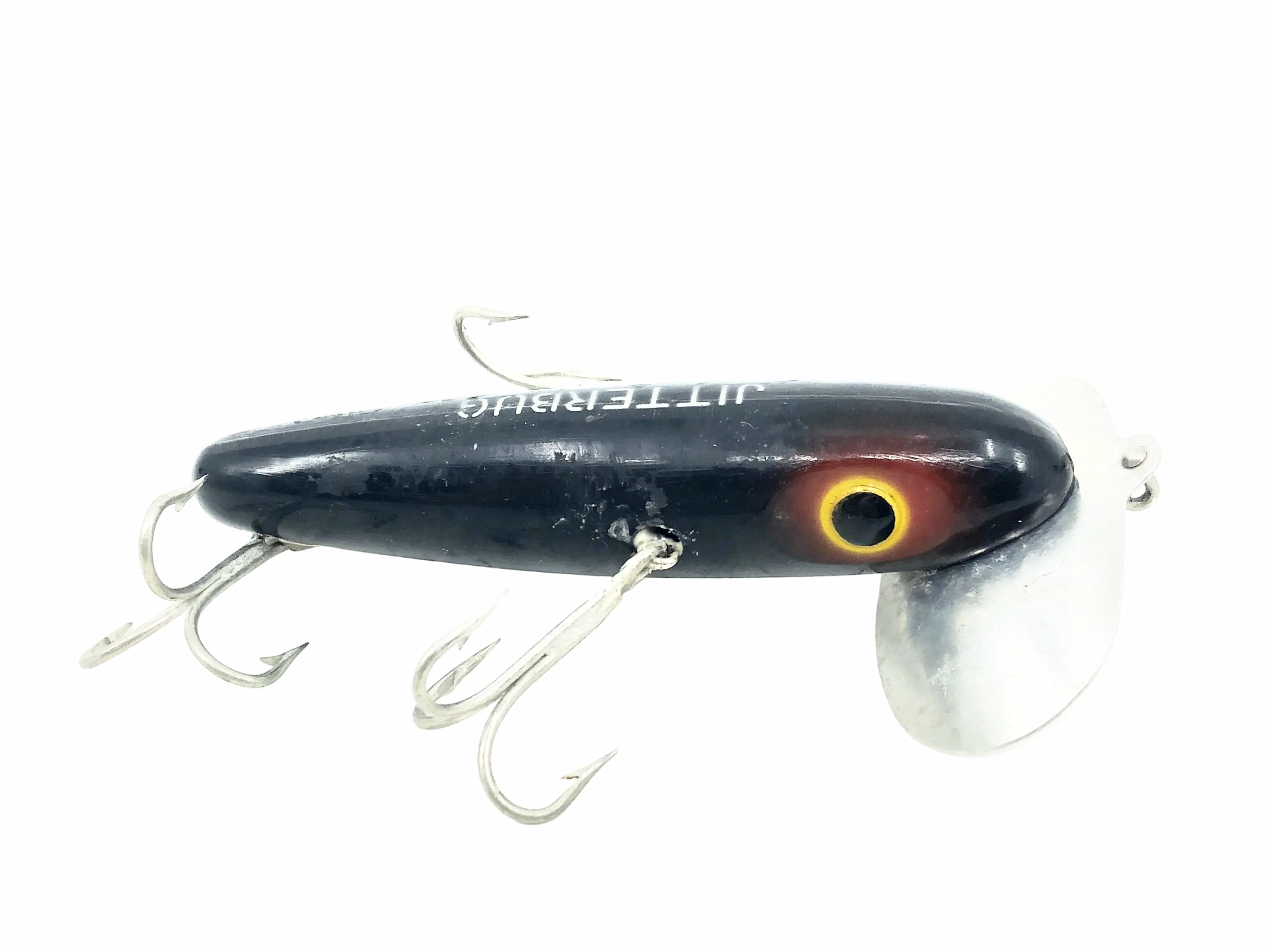 Arbogast Vintage Plastic 3-Hook Musky Jitterbug, Black Color