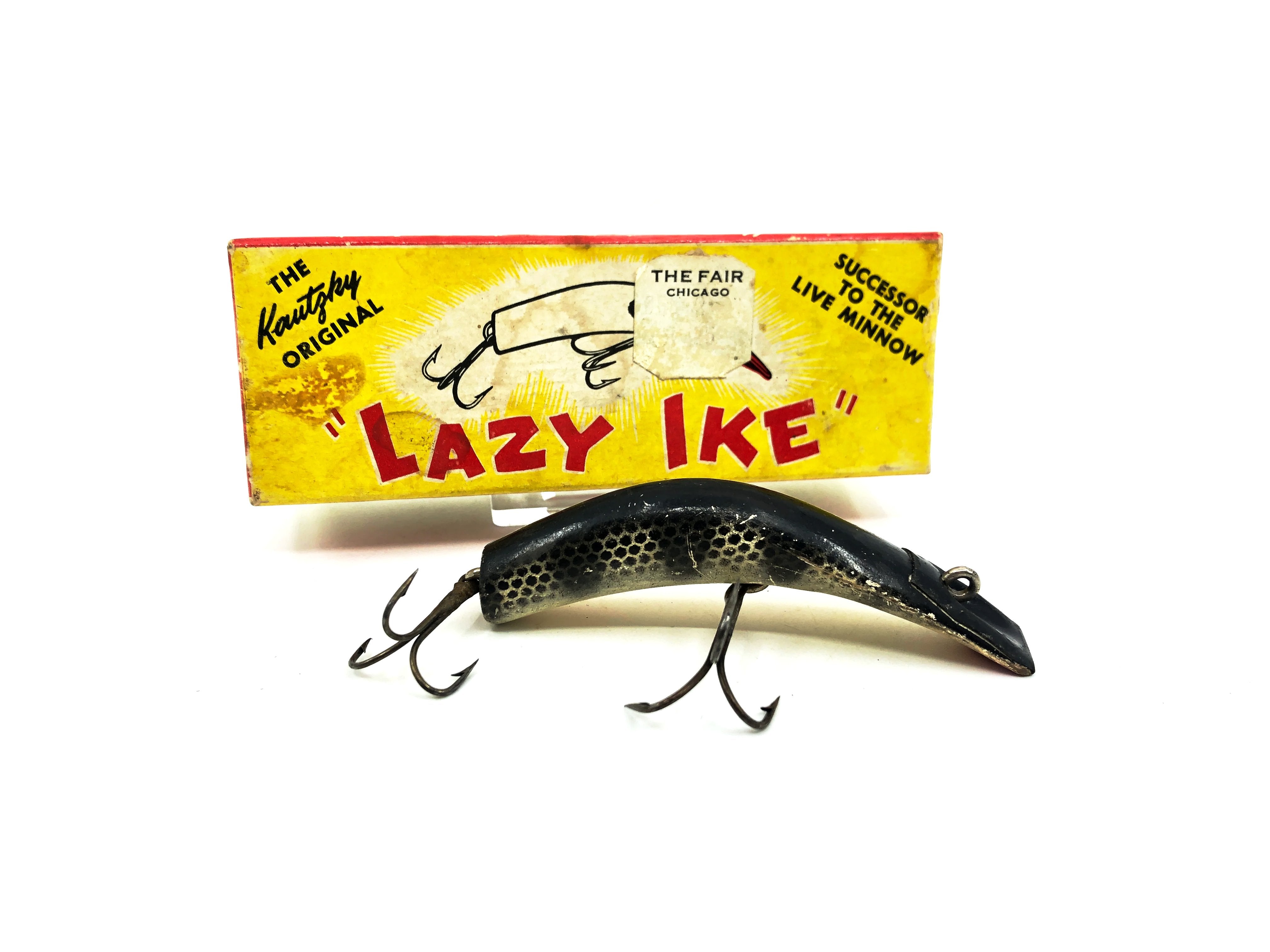 antique lazy ike fishing lure Kautzky Wooden Lazy Ike KL-32, Black Scale Color Wooden Ike with Box