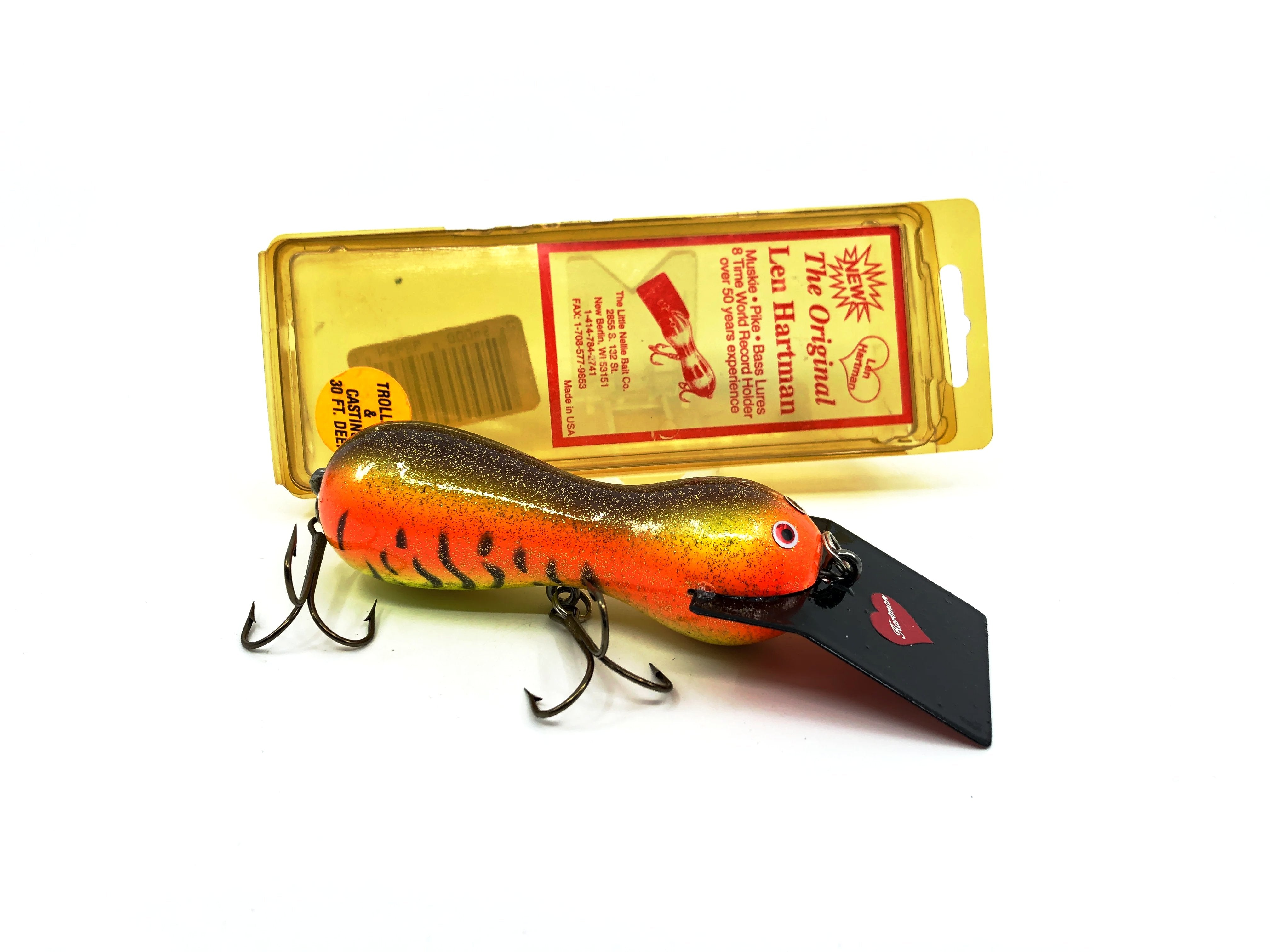berlin wisconsin fishing lures Len Hartman Musky Bug Lure, Orange Musky Color with Box