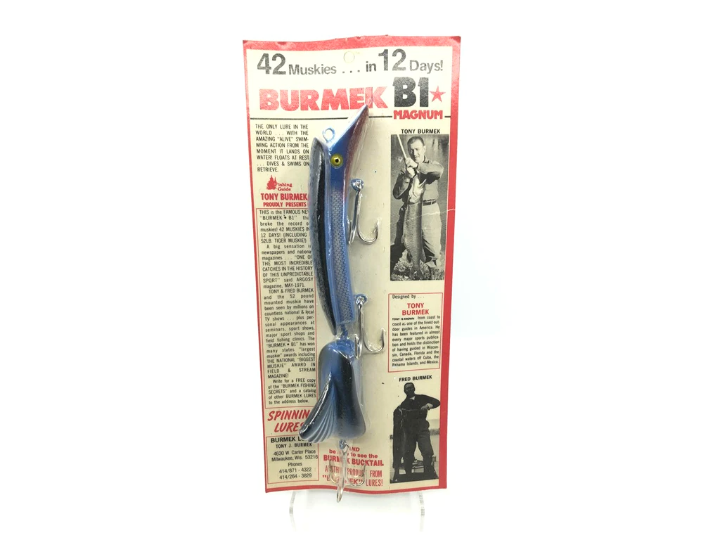 burmeck fishing lures Tony Burmek B1 Magnum Musky Lure Blue Scale Color New on Card Old Stoc – My  Bait Shop, LLC