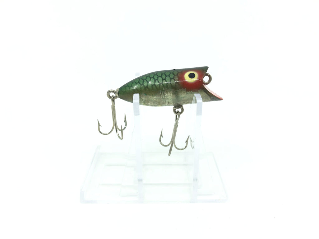 Leurre de pêche ancien Heddon Tiny Lucky 13. Motif grenouille avec tête