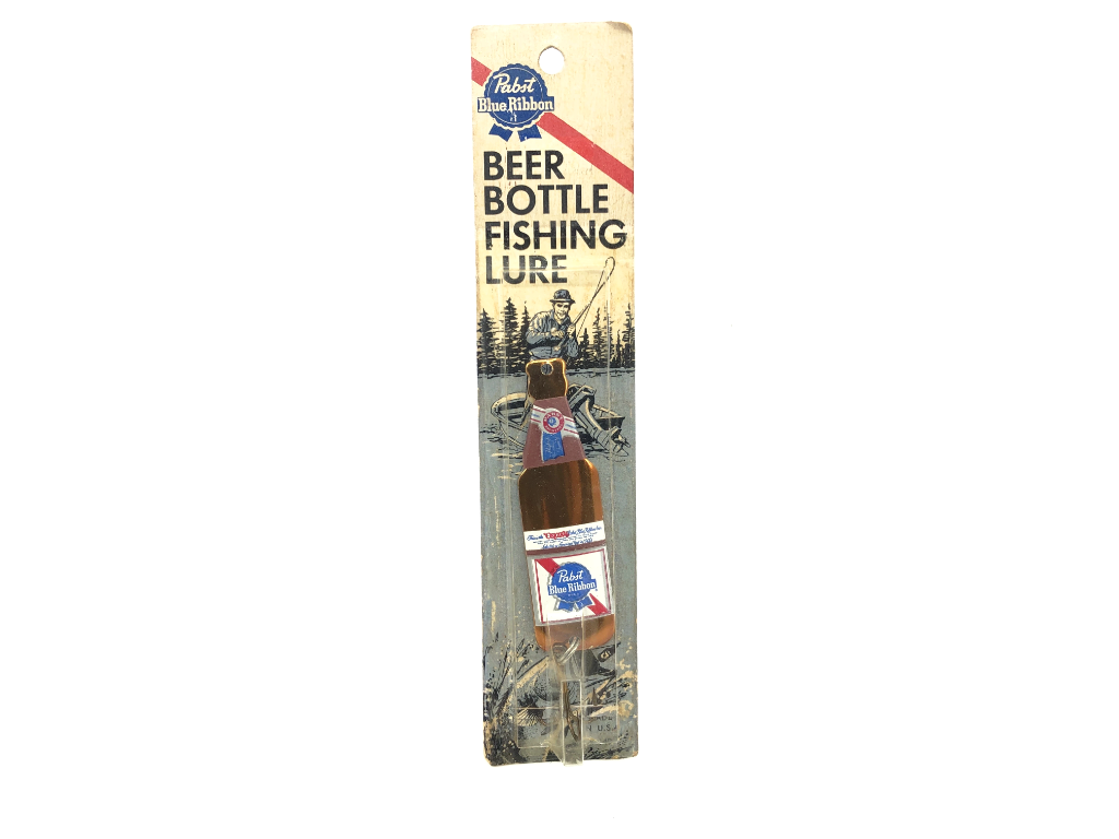fish lure in beer bottle Pabst Blue Ribbon Beer Bottle Novelty Lure on Card – My Bait Shop, LLC