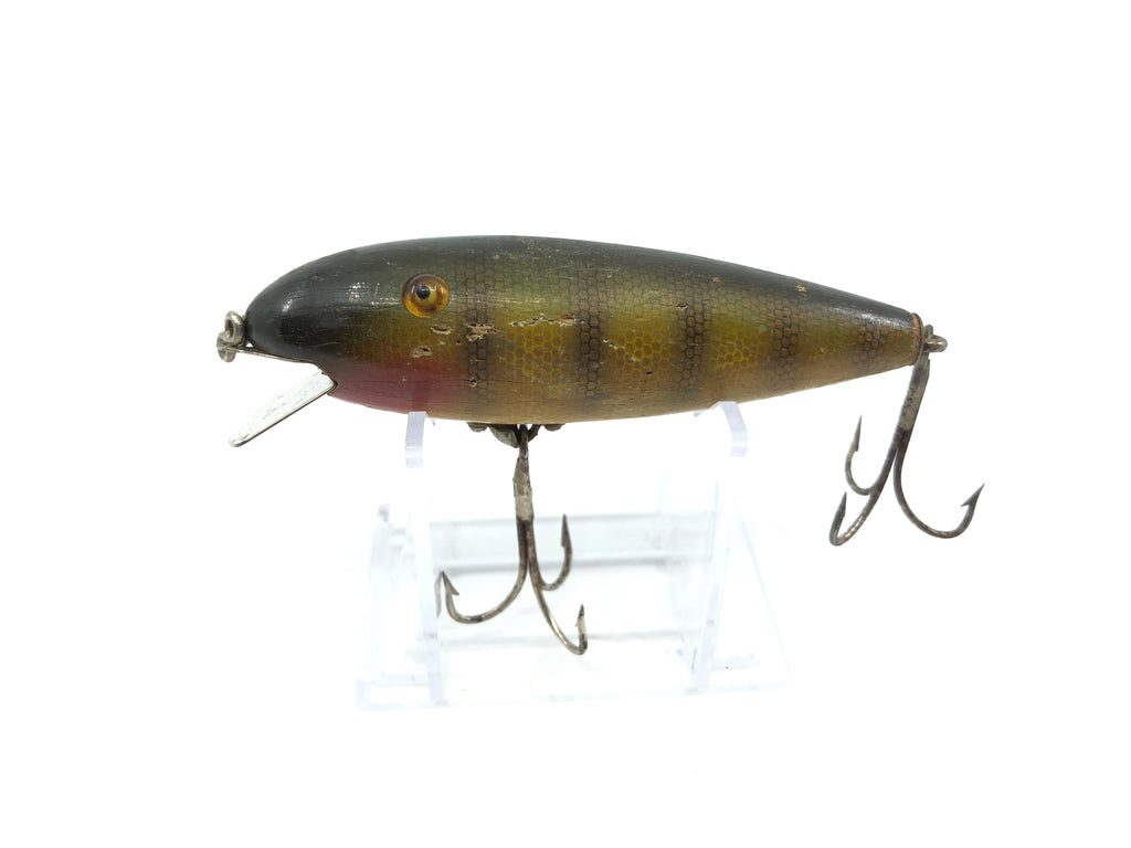 Vintage Pflueger O Boy 5400 Wooden Lure Glass Eyes Perch Color