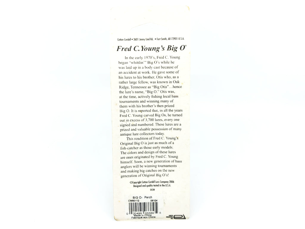 Cotton Cordell Fred Young Original Big O Wooden Lure Perch Color on Card