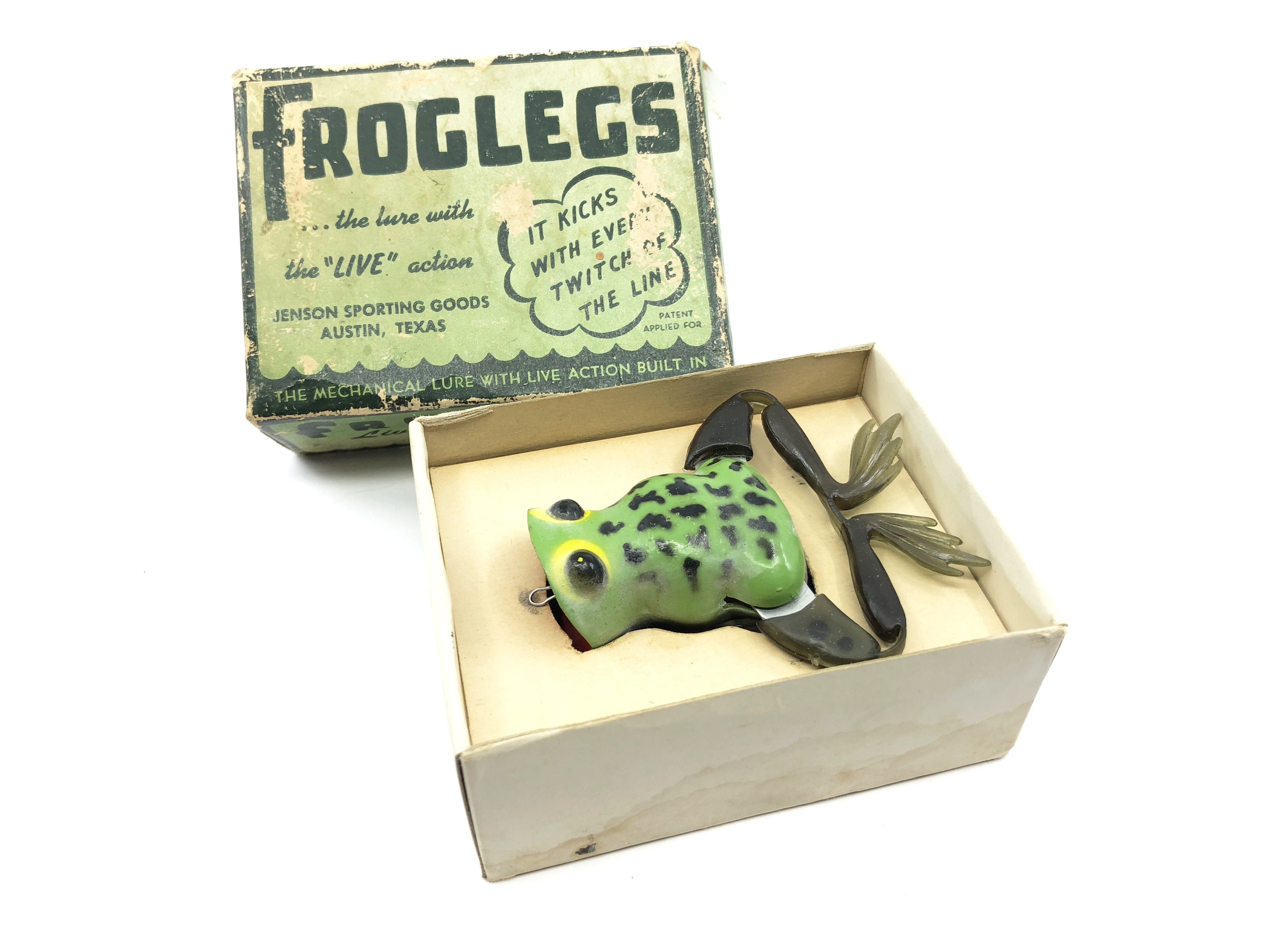 antique fishing lures frogs Jenson Froglegs Mechanical Lure with Box – My Bait Shop, LLC