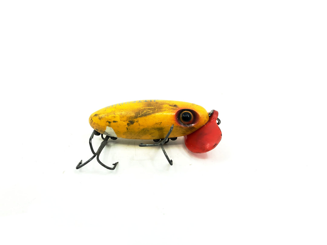 Arbogast Plastic White Lip Jitterbug 1940's WWII Era Yellow Color - War Bug!