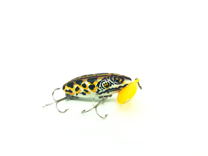 Arbogast Jitterbug Seein's Believin Series Brown Leopard Frog White Belly (Uncatalogued Variation) w/Plastic Lip, Flat-Eyed Model