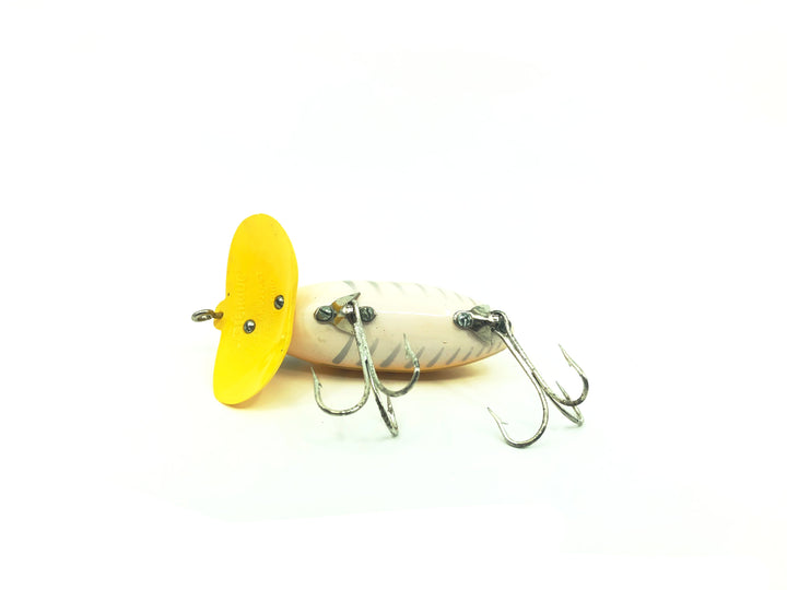 Arbogast Jitterbug Yellow Herringbone (Uncatalogued Variation) w/Plastic Lip, Flat-Eyed Model