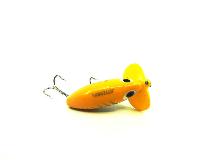 Arbogast Jitterbug Yellow Herringbone (Uncatalogued Variation) w/Plastic Lip, Flat-Eyed Model