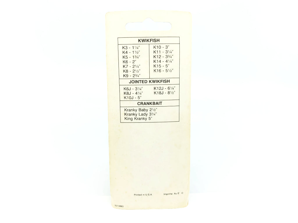 Kwikfish K9 RFB Red Fluorescent Black Spots Color New on Card Old Stock