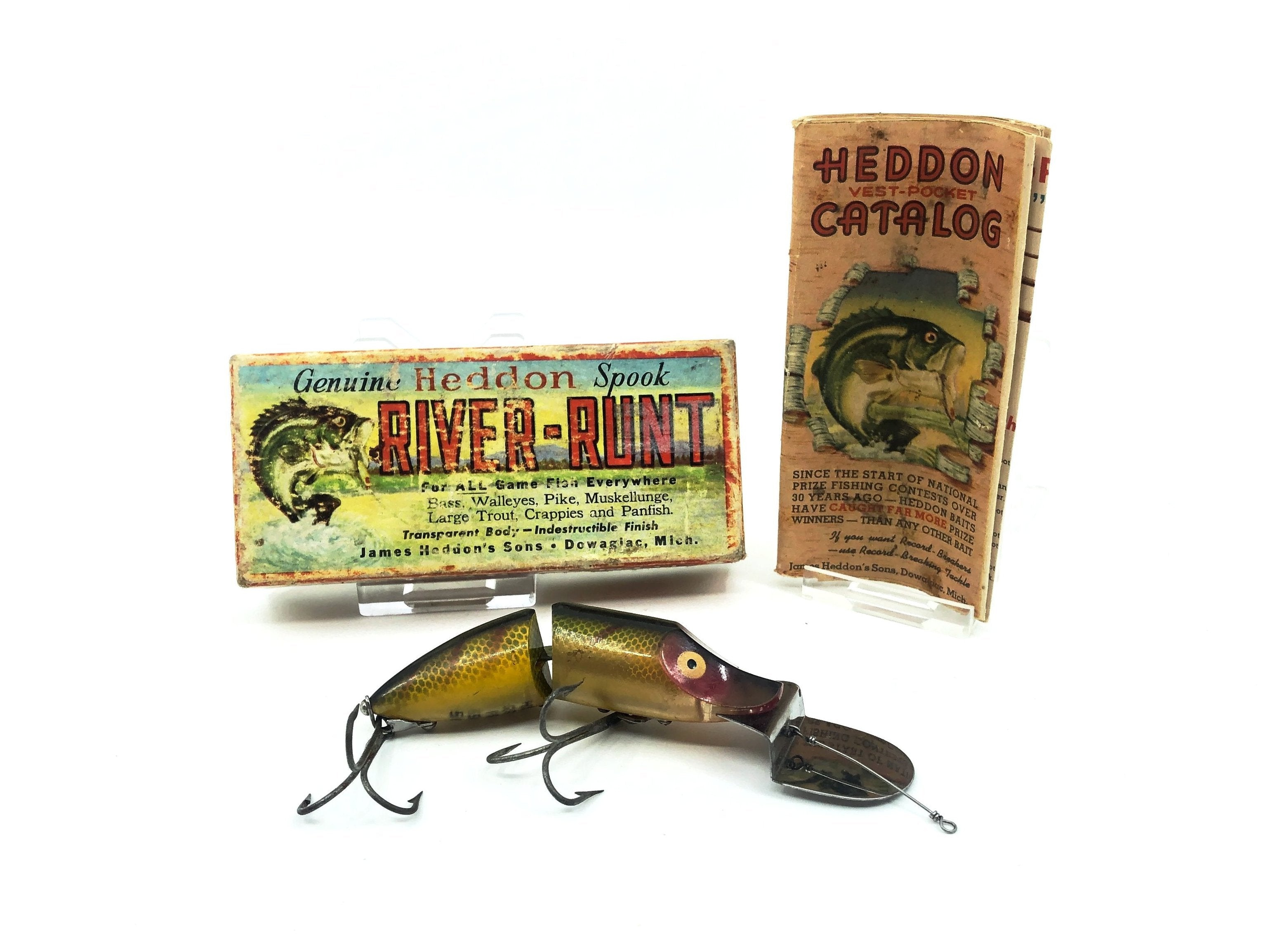 Leurre De Pêche Vintage Heddon River Runt Spook - Tête Rouge, Corps Blanc - Avec Boîte D'origine