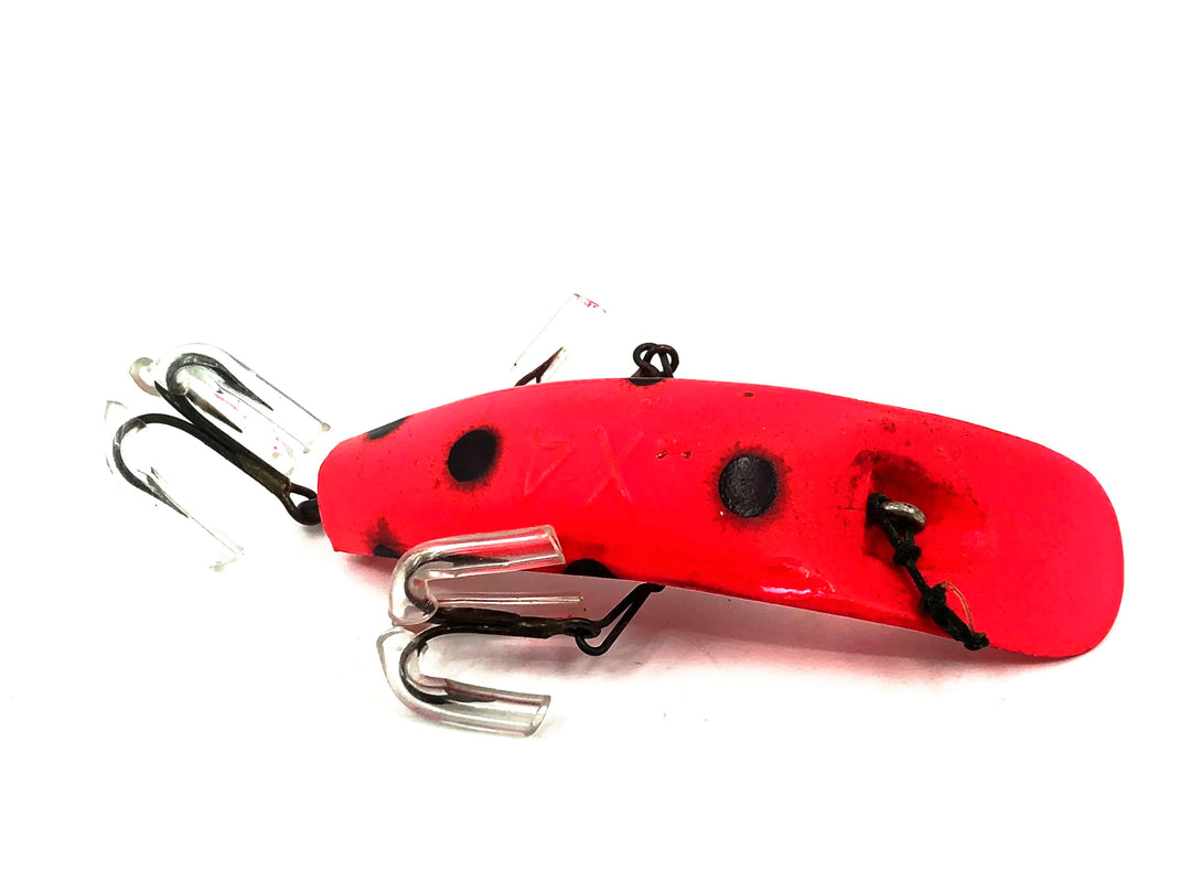 Helin Flatfish X4, RFB Fluorescent Red/Black Spots Color- Vintage plastic version