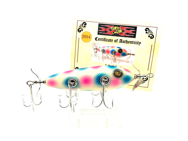 Musky Dan (XXX Lures) 5 Hook Minnow, White/Blue & Pink Spot w/COA