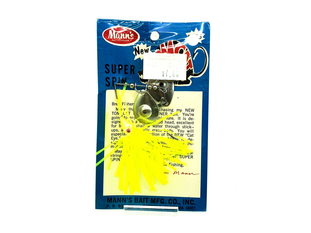 Mann's Tomcat Super Spin, Chartreuse Color on Card