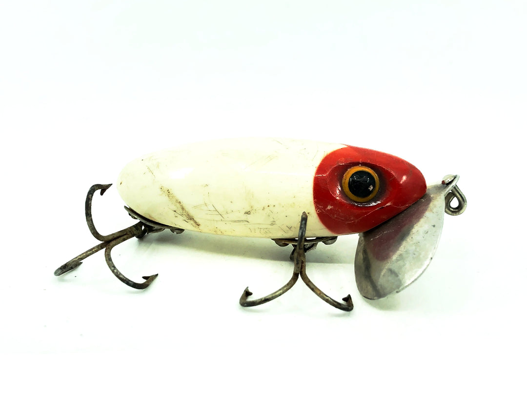 Arbogast Jitterbug 5/8oz 2nd Gen, Red Head/White Color, Vintage Bugged-Eyed Model