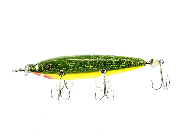 Musky Dan (XXX Lures) Hex 5 Hook Minnow, Green Crackle Back Color