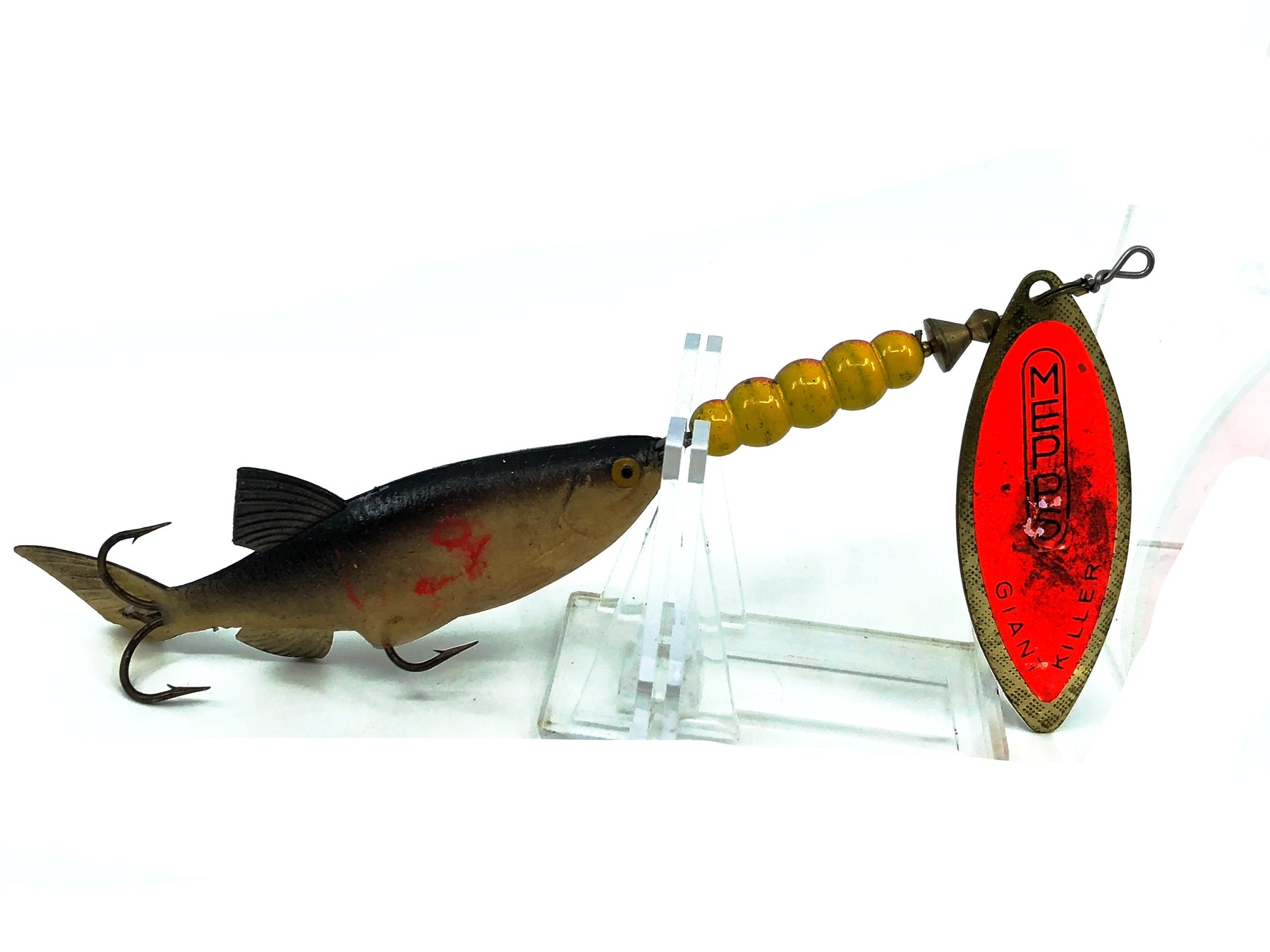 Vintage Mepps #5 Giant Killer Minnow, Fluorescent Orange Blade/Grey Mi ...