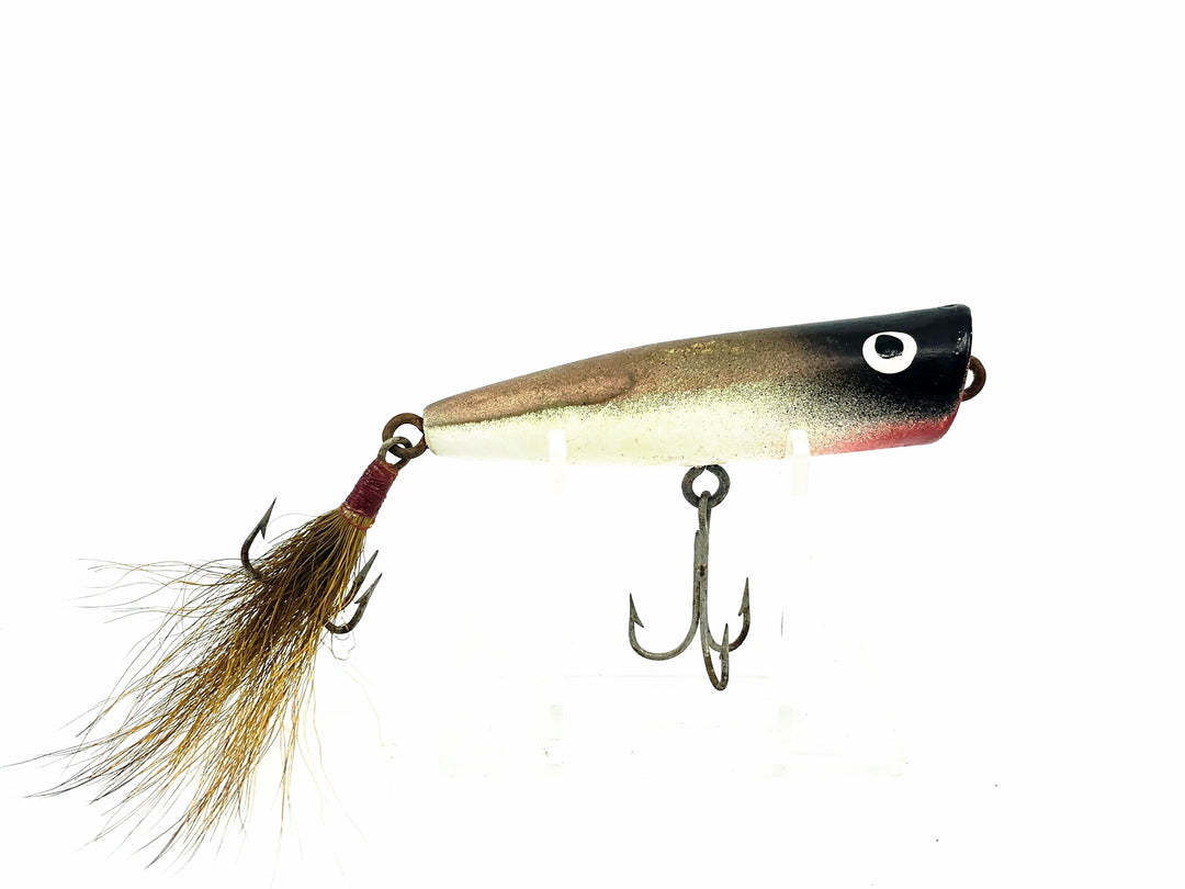 Vintage Bucktail Popper Lure, Brown/White/Black Color